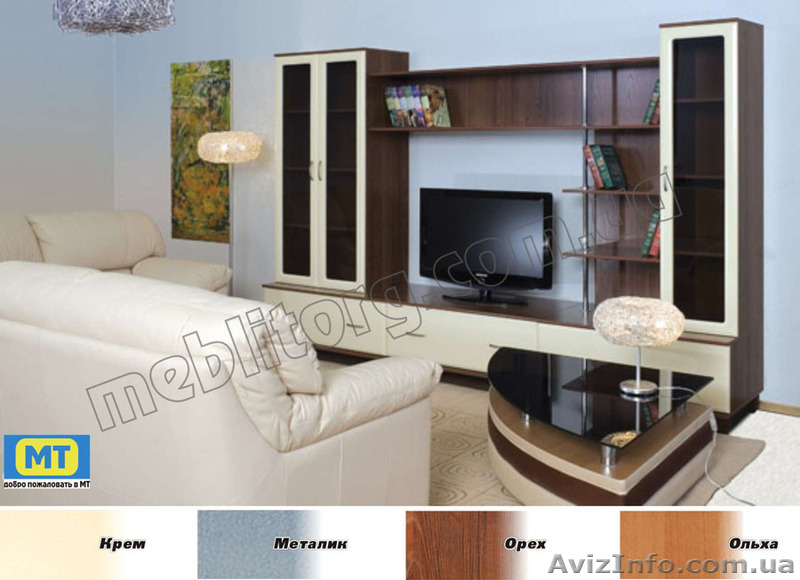 стенка для гостиной в комбинированном цветовом оформлении \"крем\" и \"орех\" - <ro>Изображение</ro><ru>Изображение</ru> #1, <ru>Объявление</ru> #774621