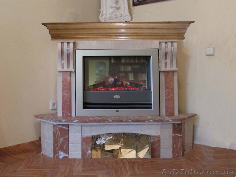 Камин мраморный угловой с дубовой полкой.    - <ro>Изображение</ro><ru>Изображение</ru> #1, <ru>Объявление</ru> #1328100