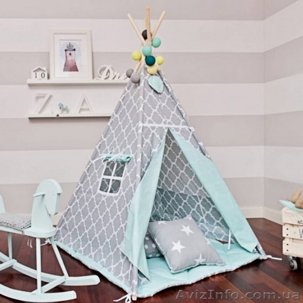 Детский шалаш Солнце бирюза с серым ( комплект с подушкой) - <ro>Изображение</ro><ru>Изображение</ru> #1, <ru>Объявление</ru> #1597254