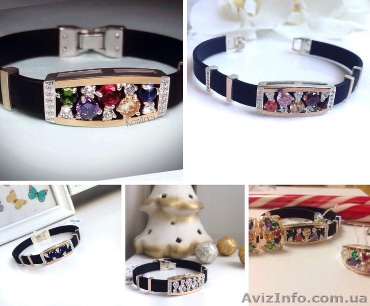 Комбинированный браслет из серебра и золота на каучуке. Со скидкой 20%. - <ro>Изображение</ro><ru>Изображение</ru> #1, <ru>Объявление</ru> #1631058