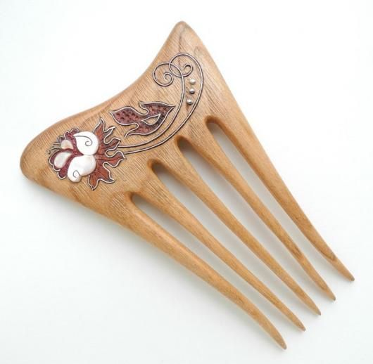 Гребень деревянный "Венец любви" из красного дерева и инкрустированный м ельхиор - <ro>Изображение</ro><ru>Изображение</ru> #1, <ru>Объявление</ru> #1644820