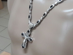 Серебряная цепочка с крестом и камнями оникс - <ro>Изображение</ro><ru>Изображение</ru> #2, <ru>Объявление</ru> #1671057