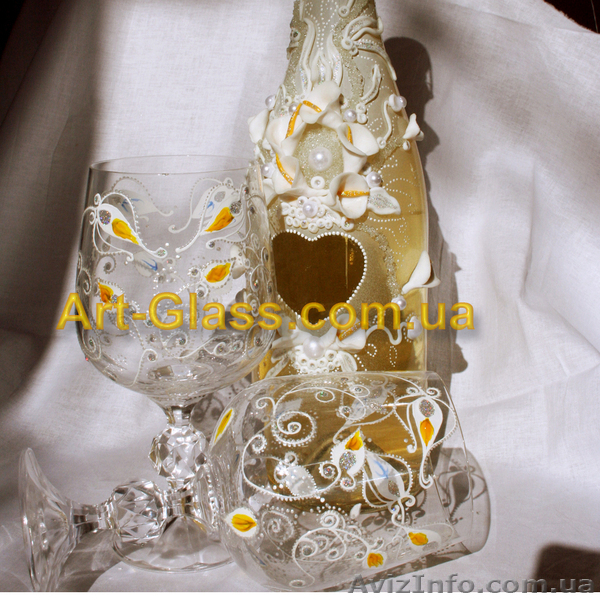 Свадебные бокалы и шампанское ручной работы. - <ro>Изображение</ro><ru>Изображение</ru> #2, <ru>Объявление</ru> #256133