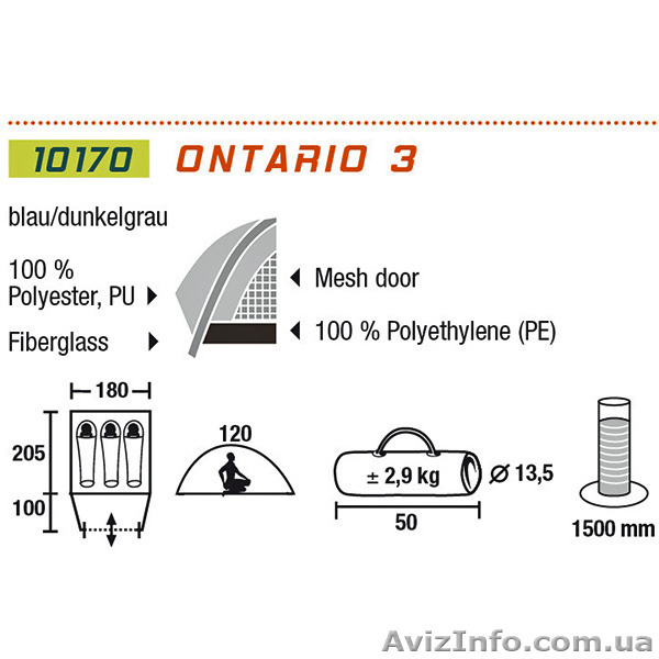 Продам палатку High Peak Ontario 3 Blue (Германия) - <ro>Изображение</ro><ru>Изображение</ru> #2, <ru>Объявление</ru> #1476915