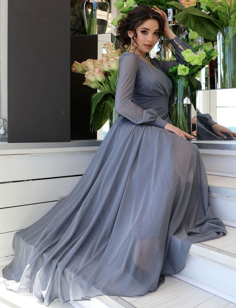 Графитовое блестящее вечернее платье с рукавами - <ro>Изображение</ro><ru>Изображение</ru> #4, <ru>Объявление</ru> #1707193