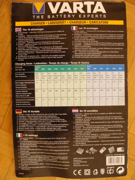 Зарядне Varta 57040 для акумуляторів NiMh/NiCd АА, ААА, С, D, R22 крона - <ro>Изображение</ro><ru>Изображение</ru> #4, <ru>Объявление</ru> #1753480