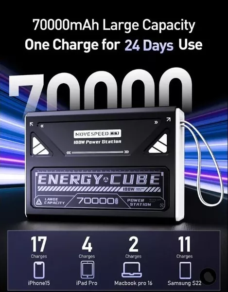 Портативний зовнішній акумулятор MOVESPEED Z70Pro 70000mAh Power Bank із швидкою - <ro>Изображение</ro><ru>Изображение</ru> #1, <ru>Объявление</ru> #1754625