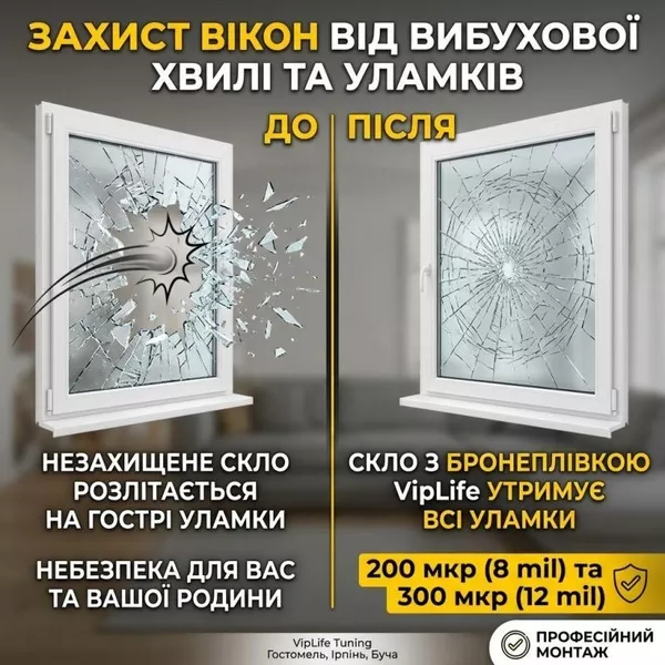 Бронеплівка на вікна від вибухової хвилі: Ірпінь, Буча - <ro>Изображение</ro><ru>Изображение</ru> #3, <ru>Объявление</ru> #1754925